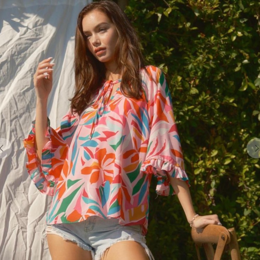 15 Boho Floral Print Wide Sleeve Blouse Top - Picture 4 of 6